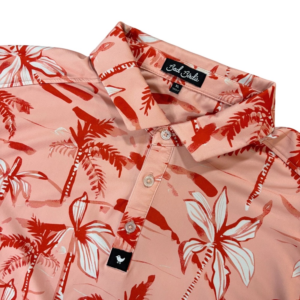 Bad Birdie Mens Golf Polo Shirt XL‎ Tropical Palm Tree Print Short Sleeve